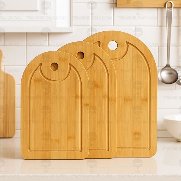 3lü Bambu Oval Kenarlı Kesim Pano - Kesme Tahtası (596)