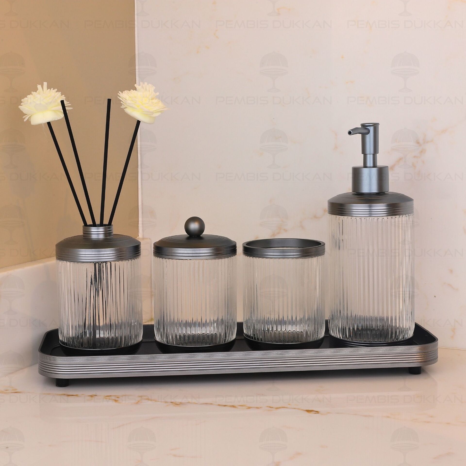 ASTRA 5 PARÇA TEPSİLİ GÜMÜŞ BANYO SET