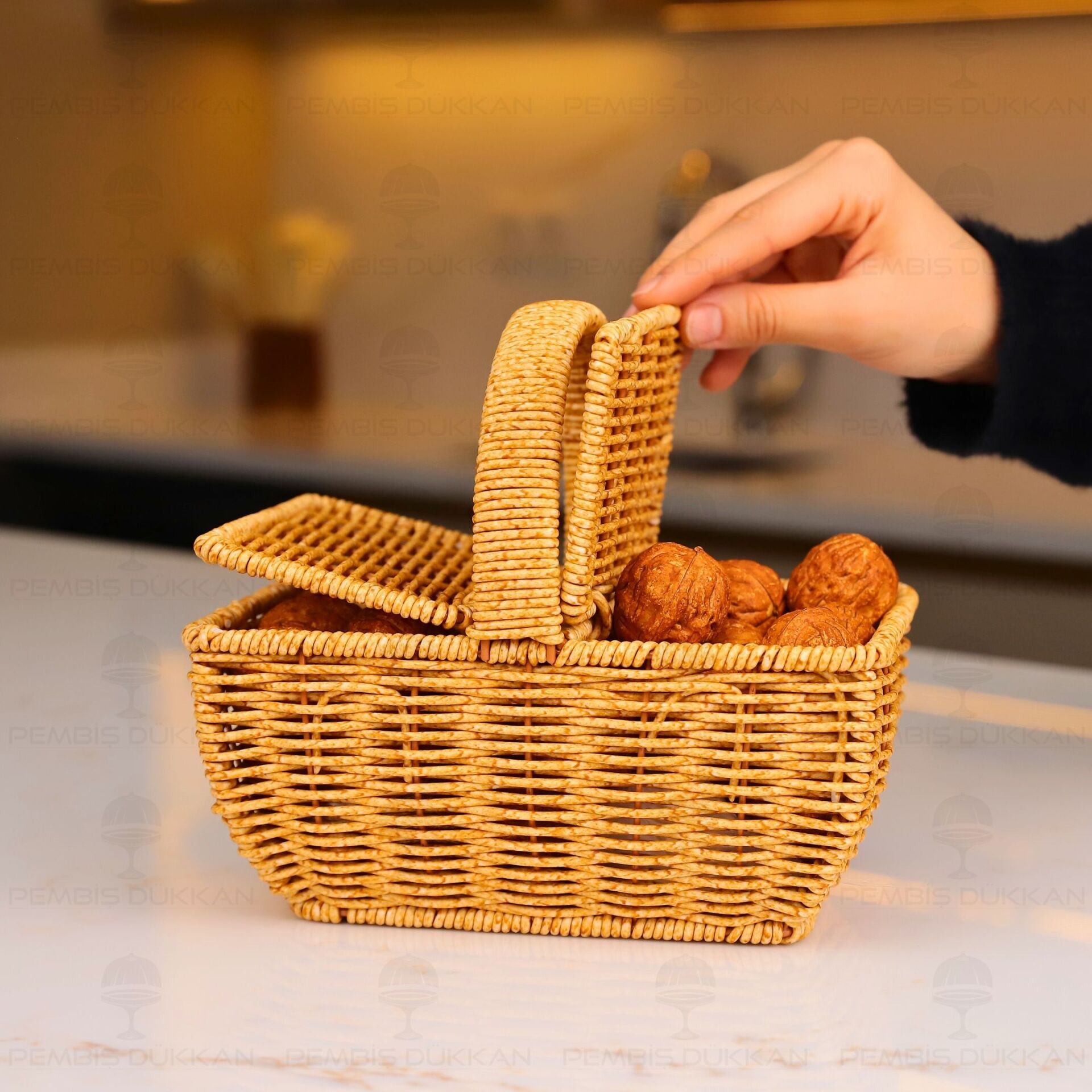 RATTAN DİKDÖRTGEN MİNİ CEVİZ SEPETİ (6067)