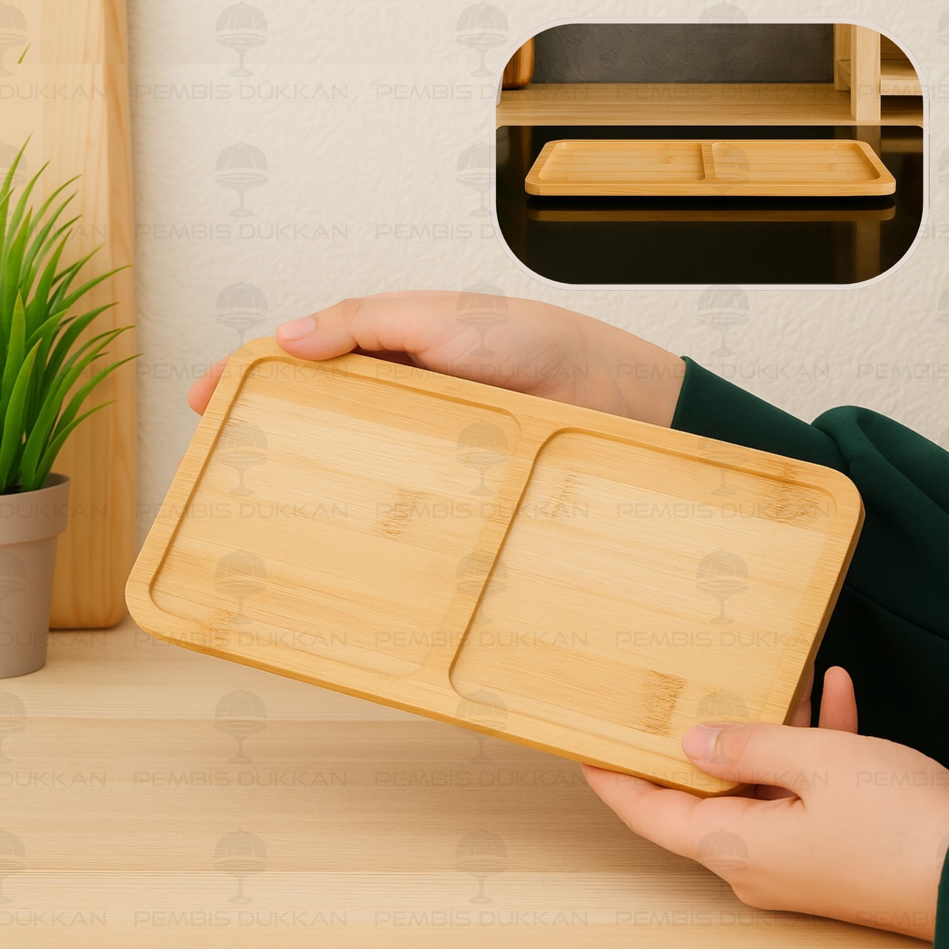 BAMBU 2 BÖLMELİ DİKDÖRTGEN İNCE YAĞDANLIK ALTLIĞI (857)