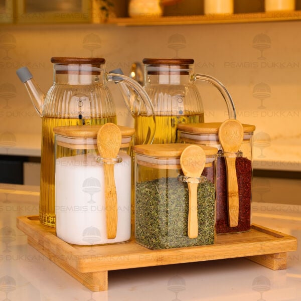 5li Bambu Standlı Ocak Yanı Yağdanlık Kombin Set 154