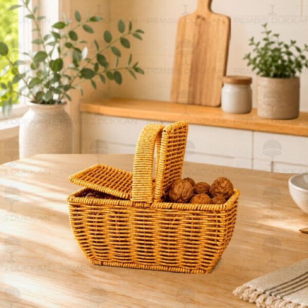 RATTAN DİKDÖRTGEN MİNİ CEVİZ SEPETİ (6067)