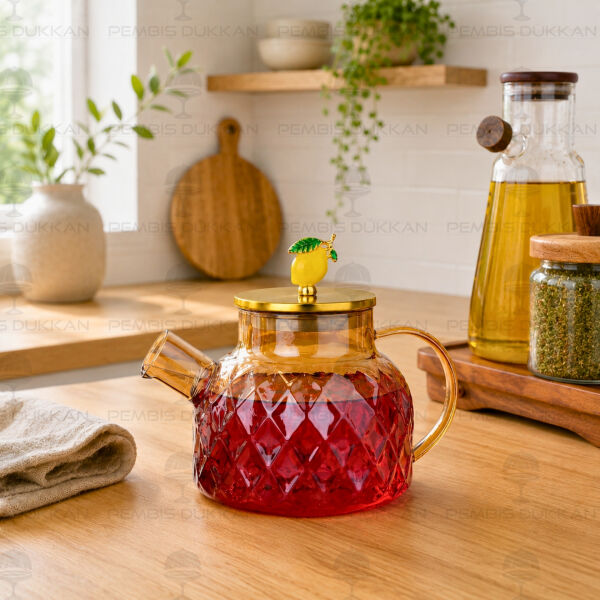 1000ml Linda Baklava Desen, Borosilikat Cam Demlik & Sürahi
