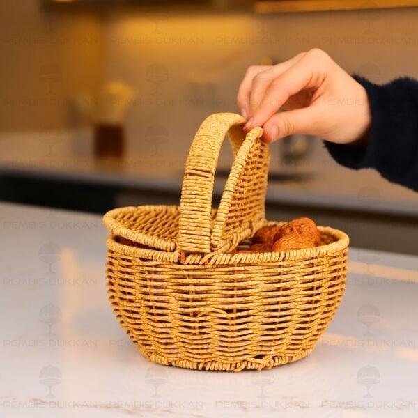Rattan Yuvarlak Mini Ceviz Sepeti (6068)