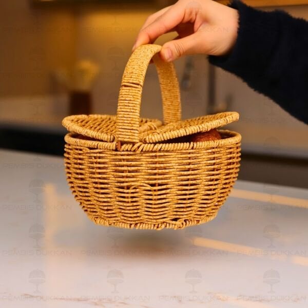 Rattan Yuvarlak Mini Ceviz Sepeti (6068)