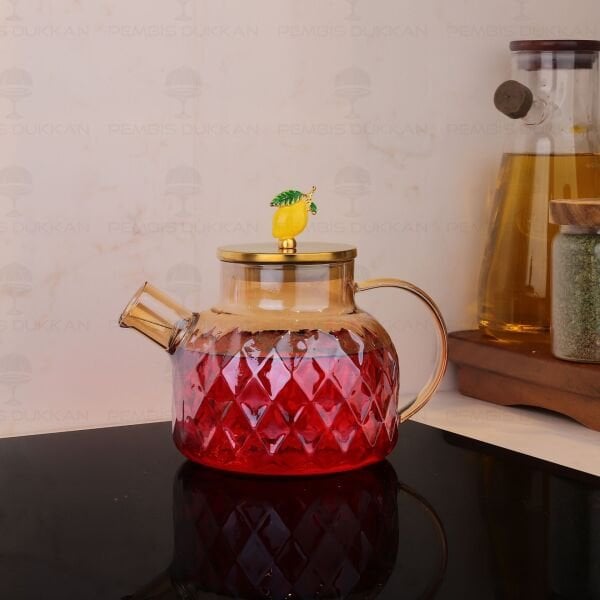 1000ML LİNDA BAKLAVA DESEN, BOROSİLİKAT CAM DEMLİK & SÜRAHİ