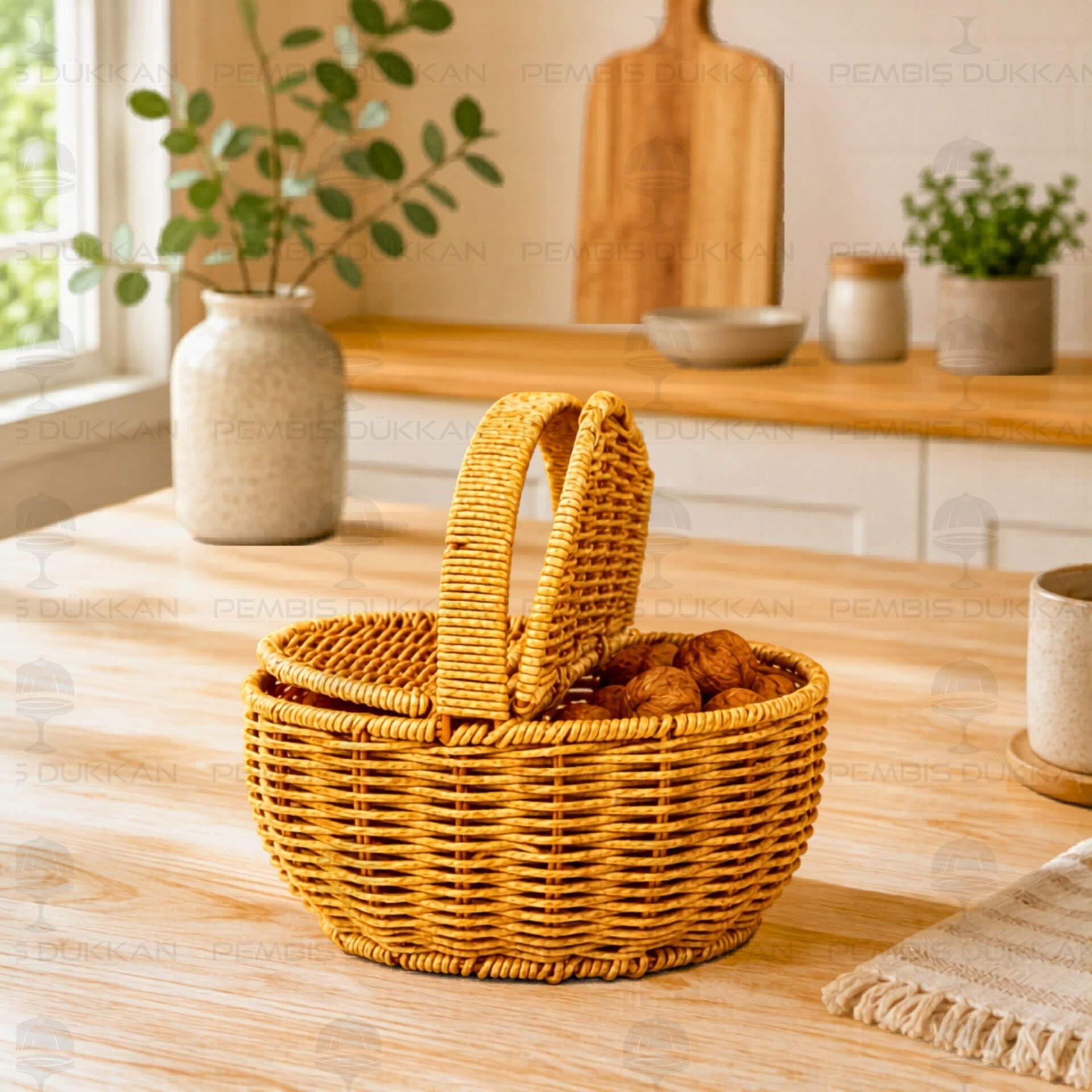 RATTAN YUVARLAK MİNİ CEVİZ SEPETİ (6068)