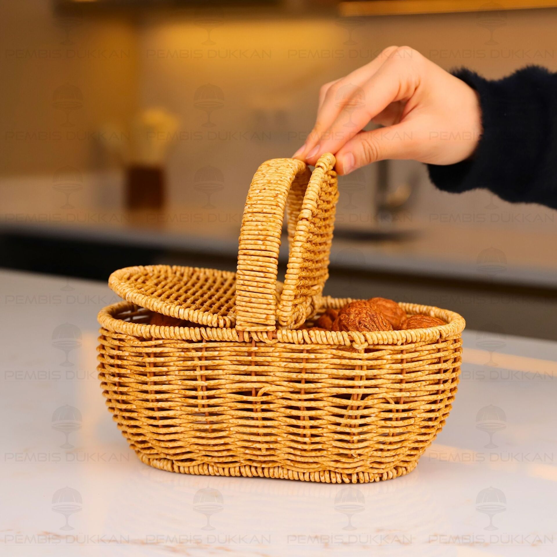 RATTAN OVAL MİNİ CEVİZ SEPETİ (6069)