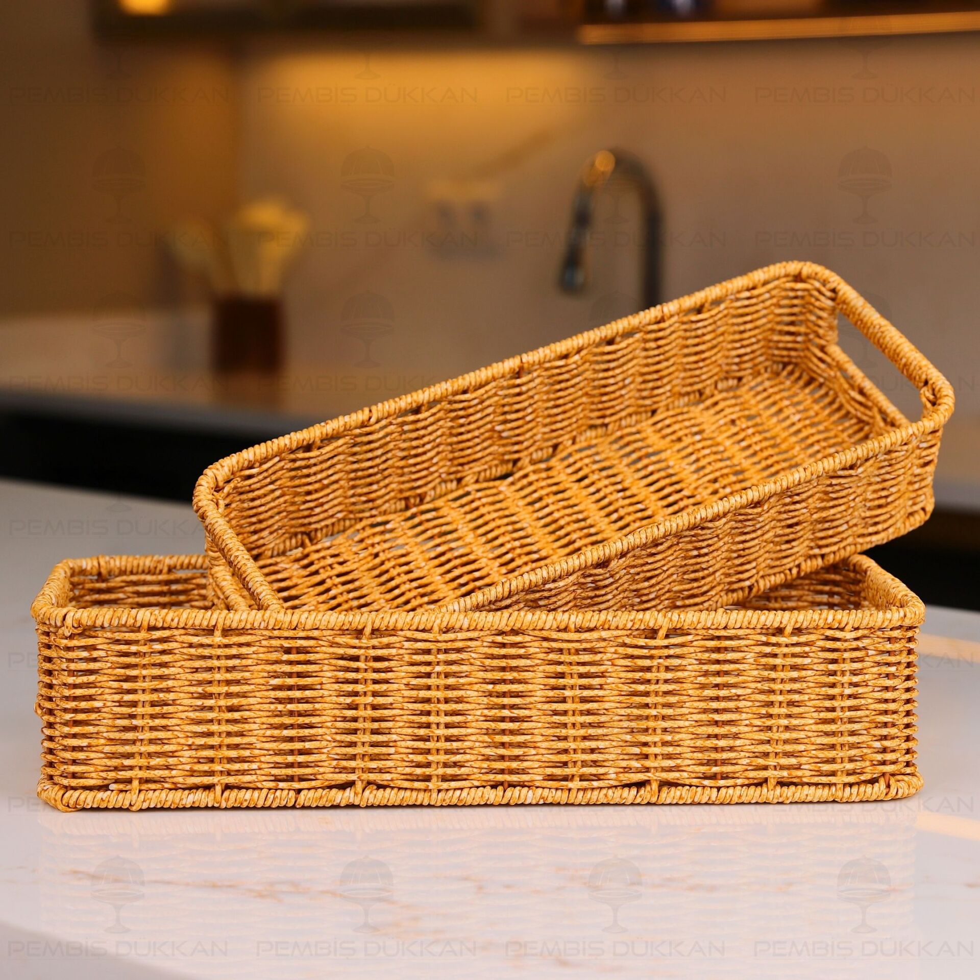 2Lİ RATTAN DİKDÖRTGEN SEPET (6073)