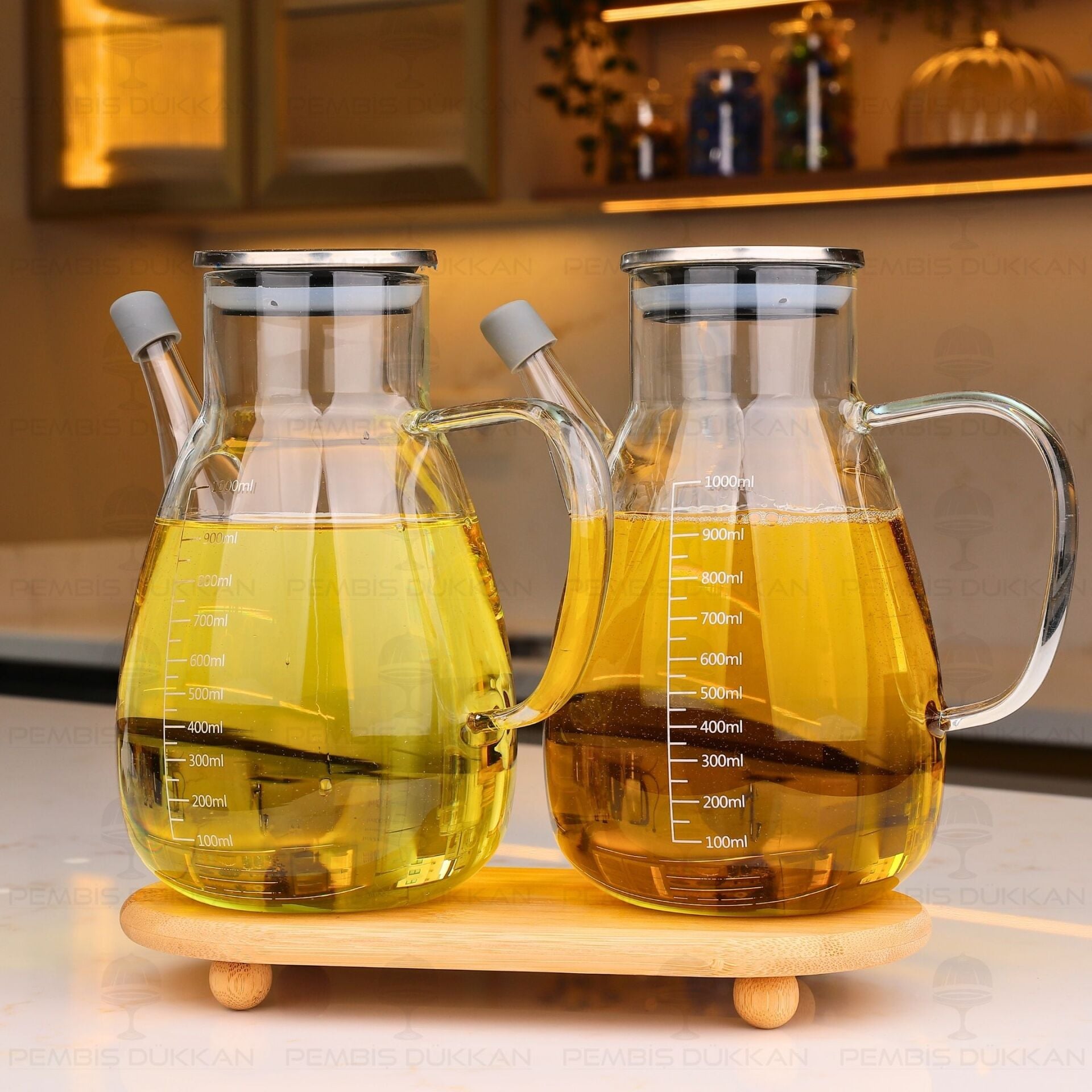 Bambu Altlıklı, 2li Tess Metal Yağdanlık Set (Gla016 + 1526)