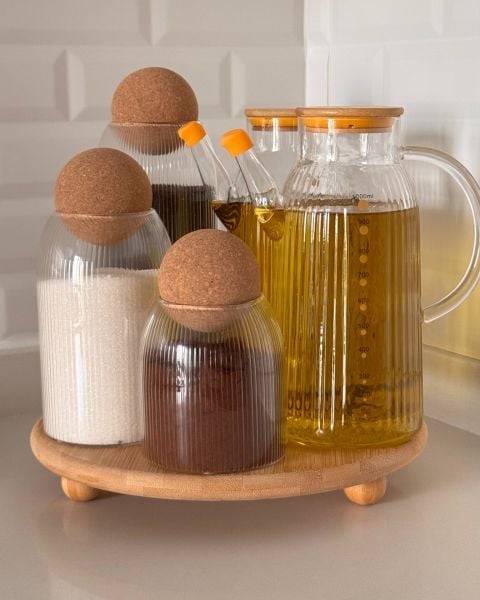 2Lİ YAĞDANLIK+LANFORD MANTAR KAPAKLI KAVANOZ+ 27 CM BAMBU TOP AYAKLI (1090) KOMBİN SET