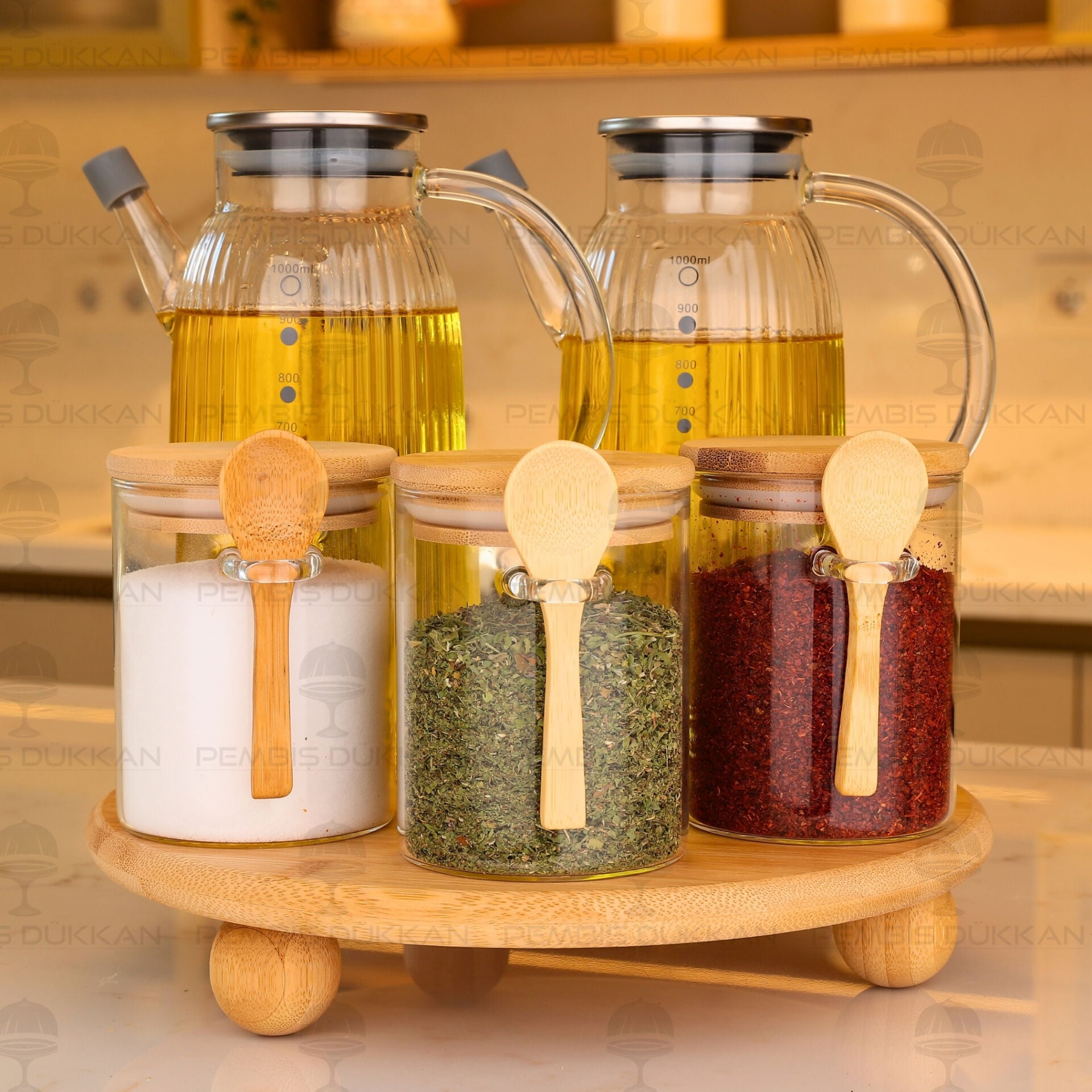 5li Bambu Standlı Ocak Yanı Yağdanlık Kombin Set 160