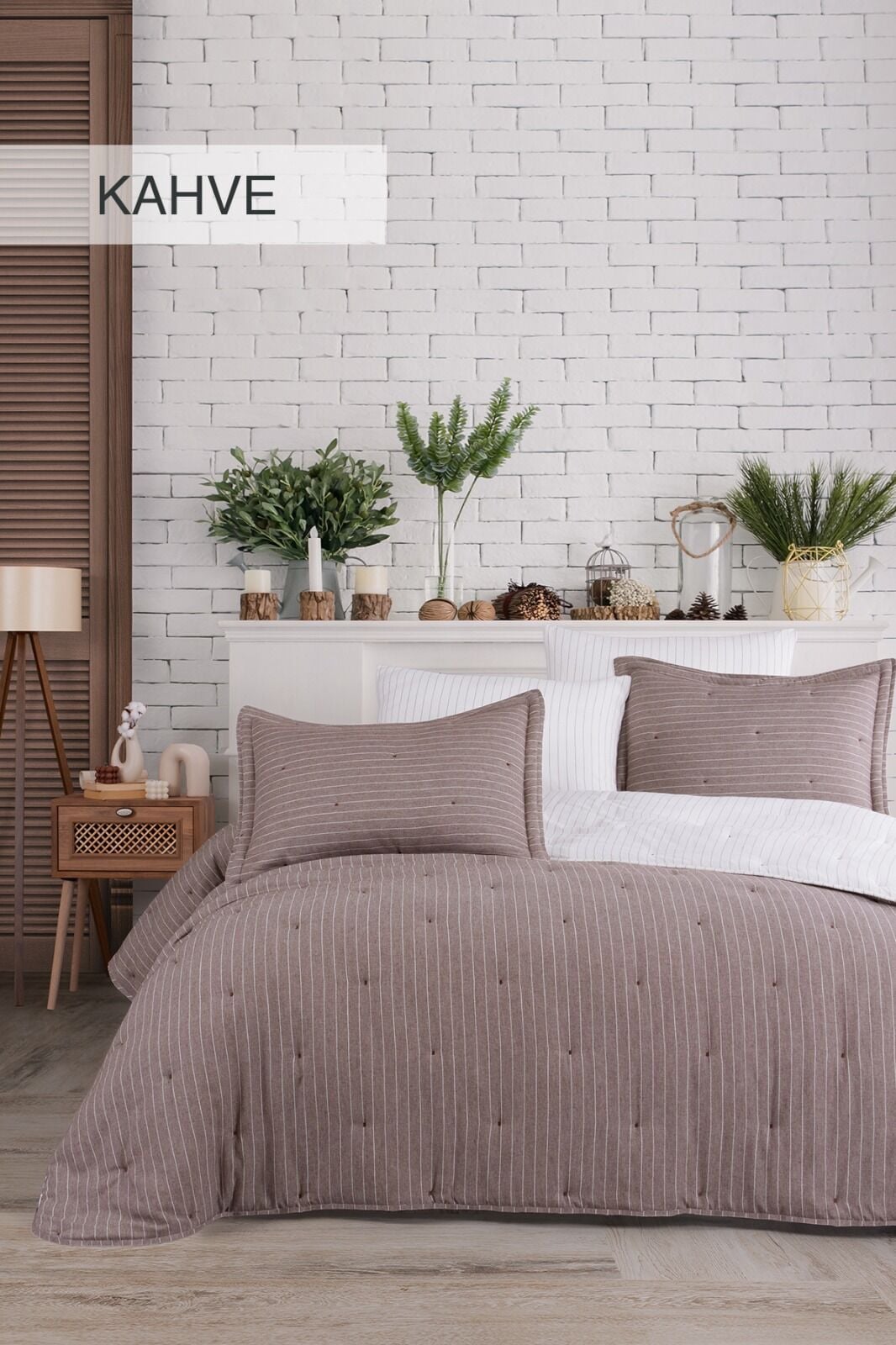 SOFT DREAMS TEK KİŞİLİK NATURAL YATAK ÖRTÜ SETİ - KAHVE