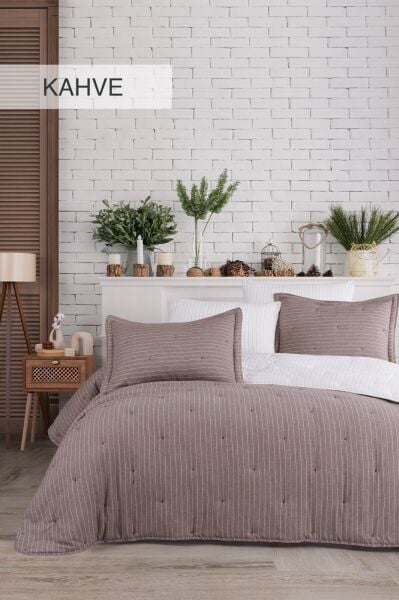 SOFT DREAMS TEK KİŞİLİK NATURAL YATAK ÖRTÜ SETİ - KAHVE