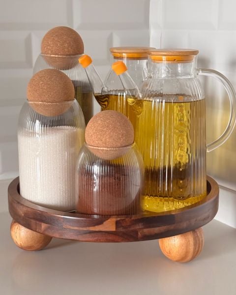 2Lİ YAĞDANLIK LANFORD MANTAR KAPAKLI KAVANOZ +MN 30 CM KENARLI AKASYA TOP AYAKLI KOMBİN SET