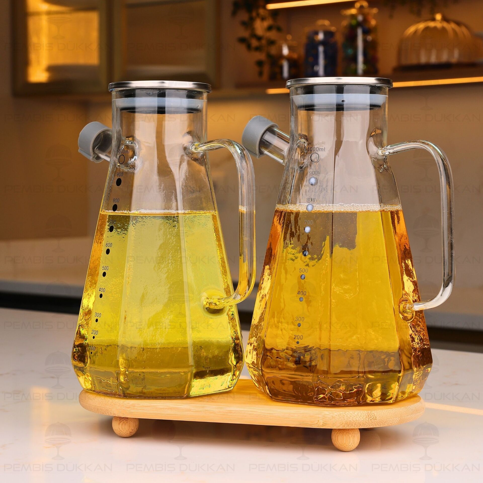 BAMBU ALTLIKLI, 2Lİ KÖŞELİ METAL YAĞDANLIK SET (GLA18 + 1526)