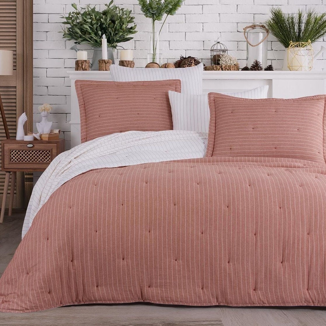 Soft Dreams Tek Kişilik Natural Yatak Örtü Seti - Kiremit