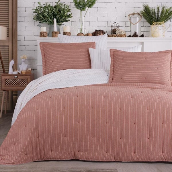 Soft Dreams Tek Kişilik Natural Yatak Örtü Seti - Kiremit