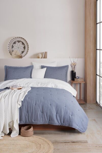 SOFT DREAMS TEK KİŞİLİK NATURAL YATAK ÖRTÜ SETİ - İNDİGO