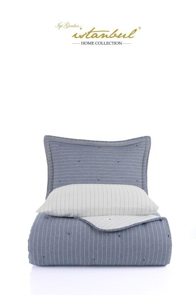 SOFT DREAMS TEK KİŞİLİK NATURAL YATAK ÖRTÜ SETİ - İNDİGO