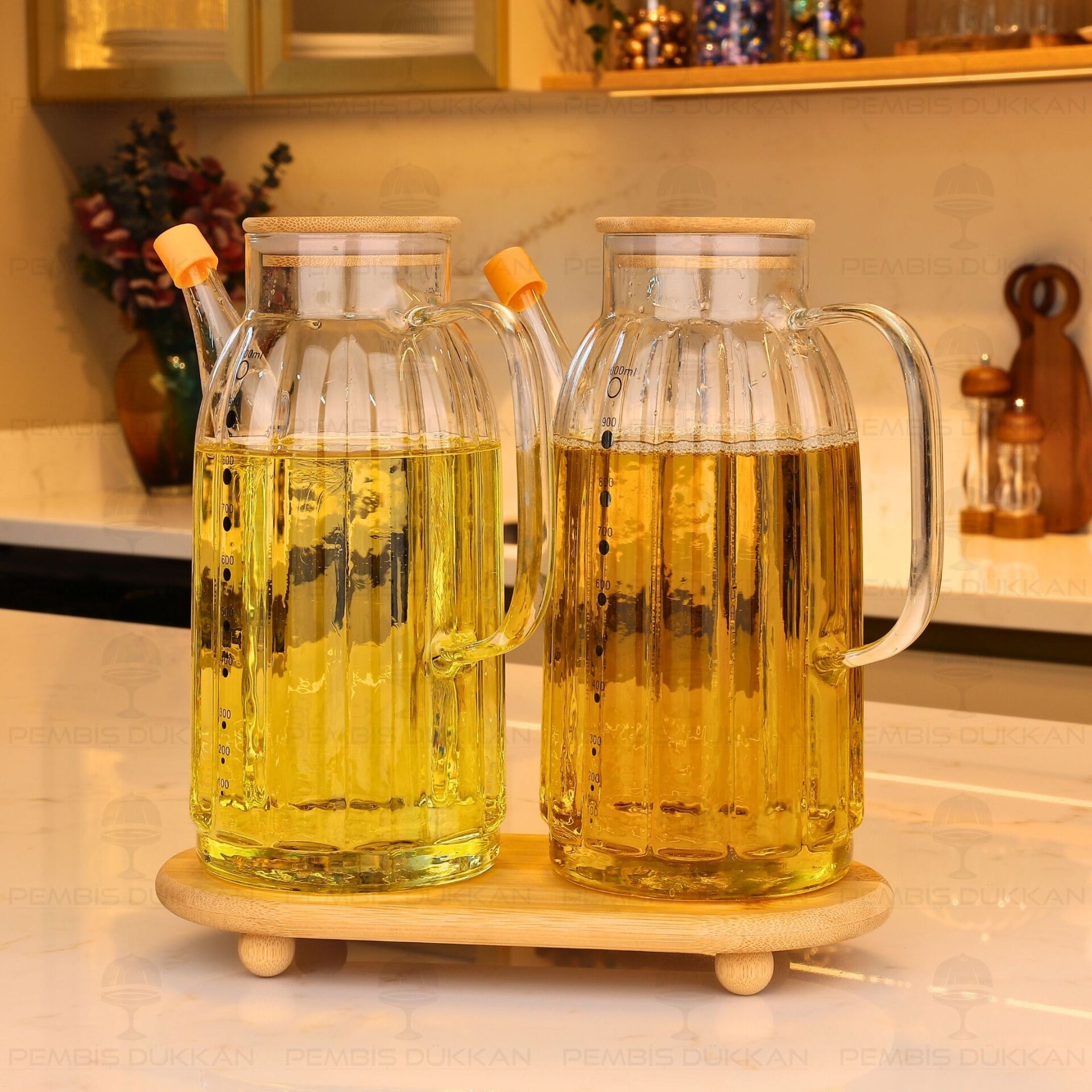 BAMBU ALTLIKLI, 2Lİ KALIN ÇİZGİLİ BAMBU YAĞDANLIK SET (GLA02 + 1S26)