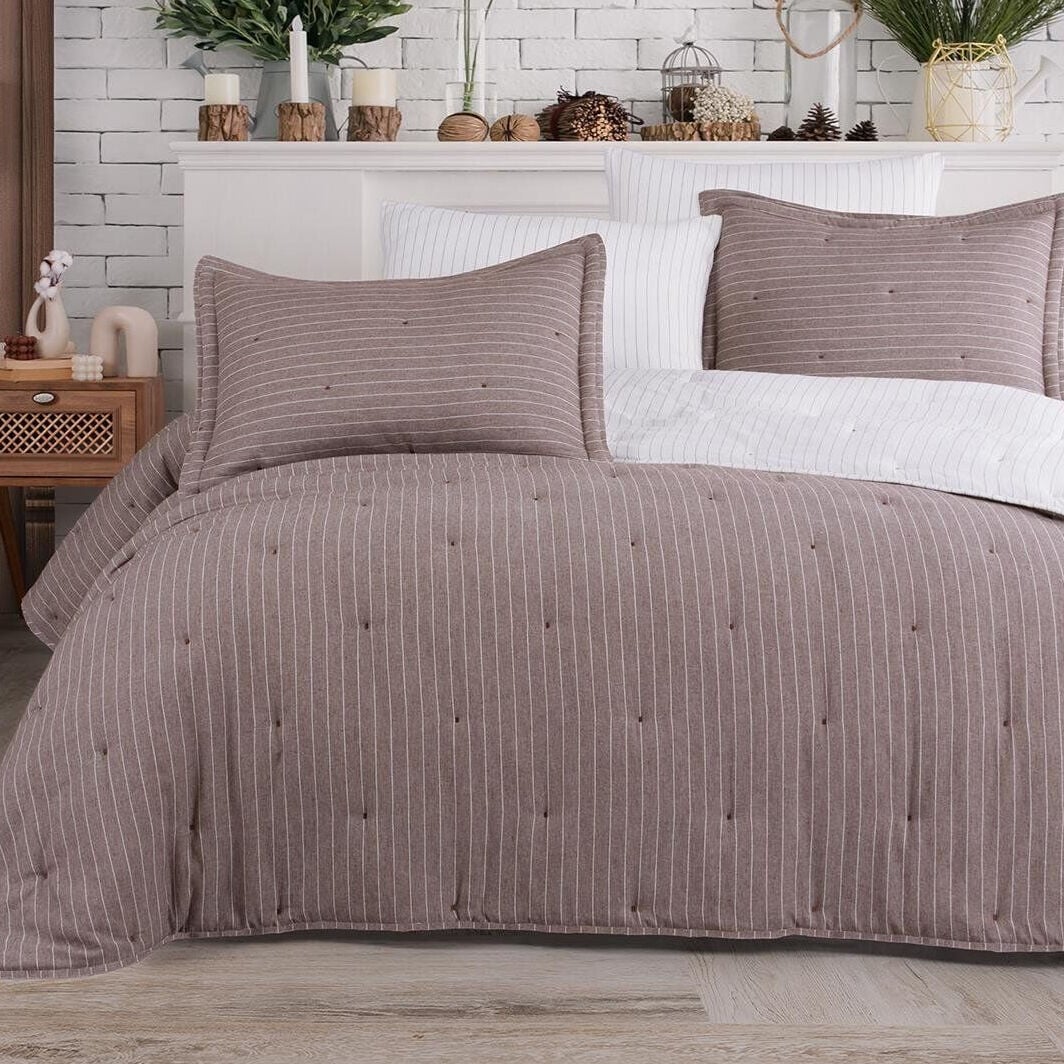 Soft Dreams Çift Kişilik Natural Yatak Örtü Seti - Kahve