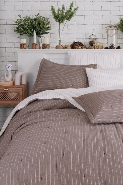 SOFT DREAMS ÇİFT KİŞİLİK NATURAL YATAK ÖRTÜ SETİ - KAHVE