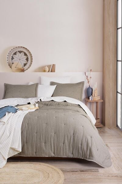 SOFT DREAMS ÇİFT KİŞİLİK NATURAL YATAK ÖRTÜ SETİ - HAKİ