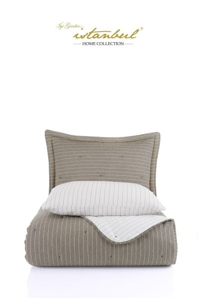 SOFT DREAMS ÇİFT KİŞİLİK NATURAL YATAK ÖRTÜ SETİ - HAKİ