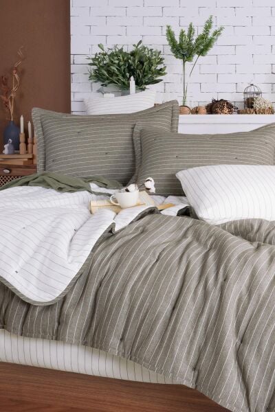 SOFT DREAMS ÇİFT KİŞİLİK NATURAL YATAK ÖRTÜ SETİ - HAKİ