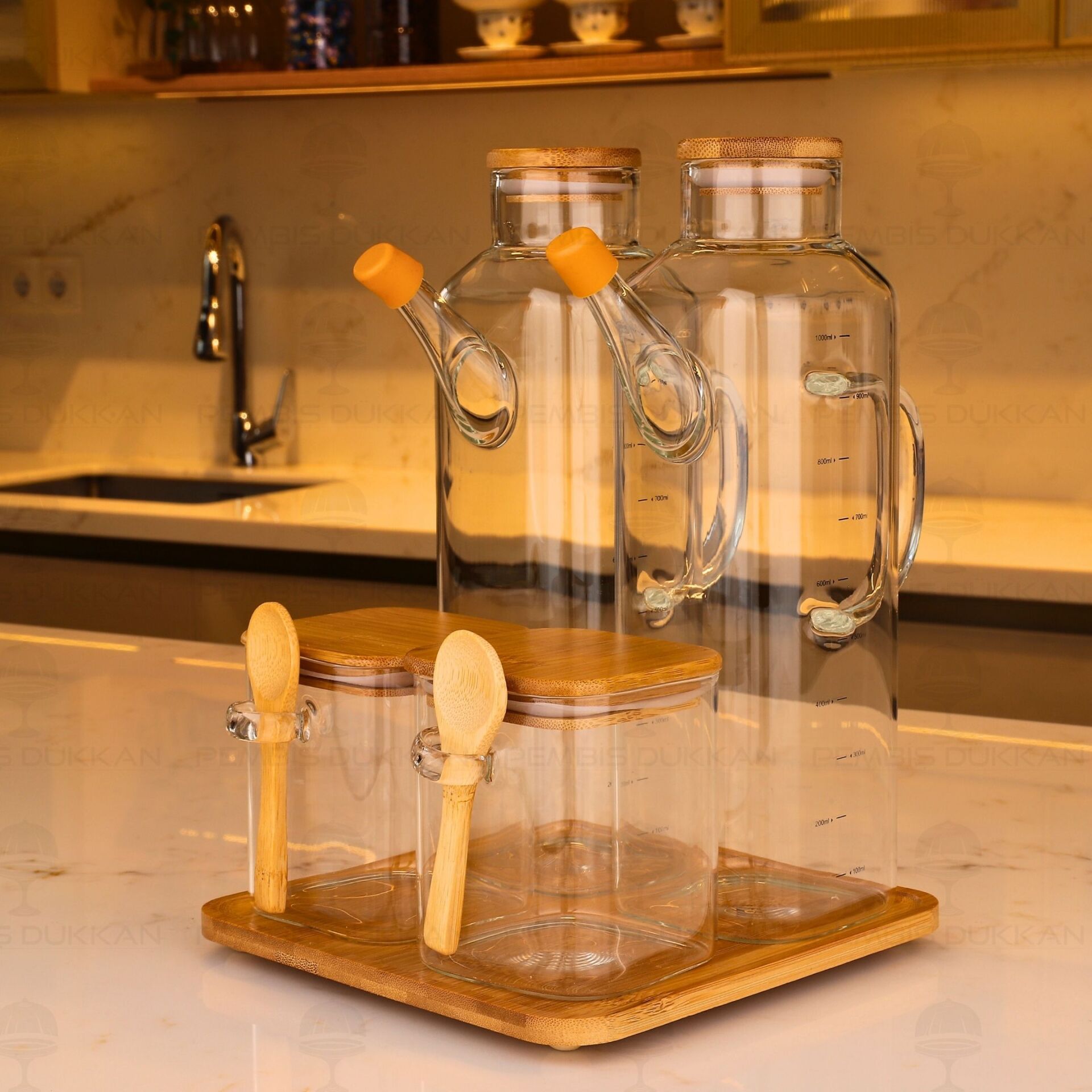 BAMBU KARE STANDLI YAĞDANLIK & BAHARATLIK KOMBİN SET