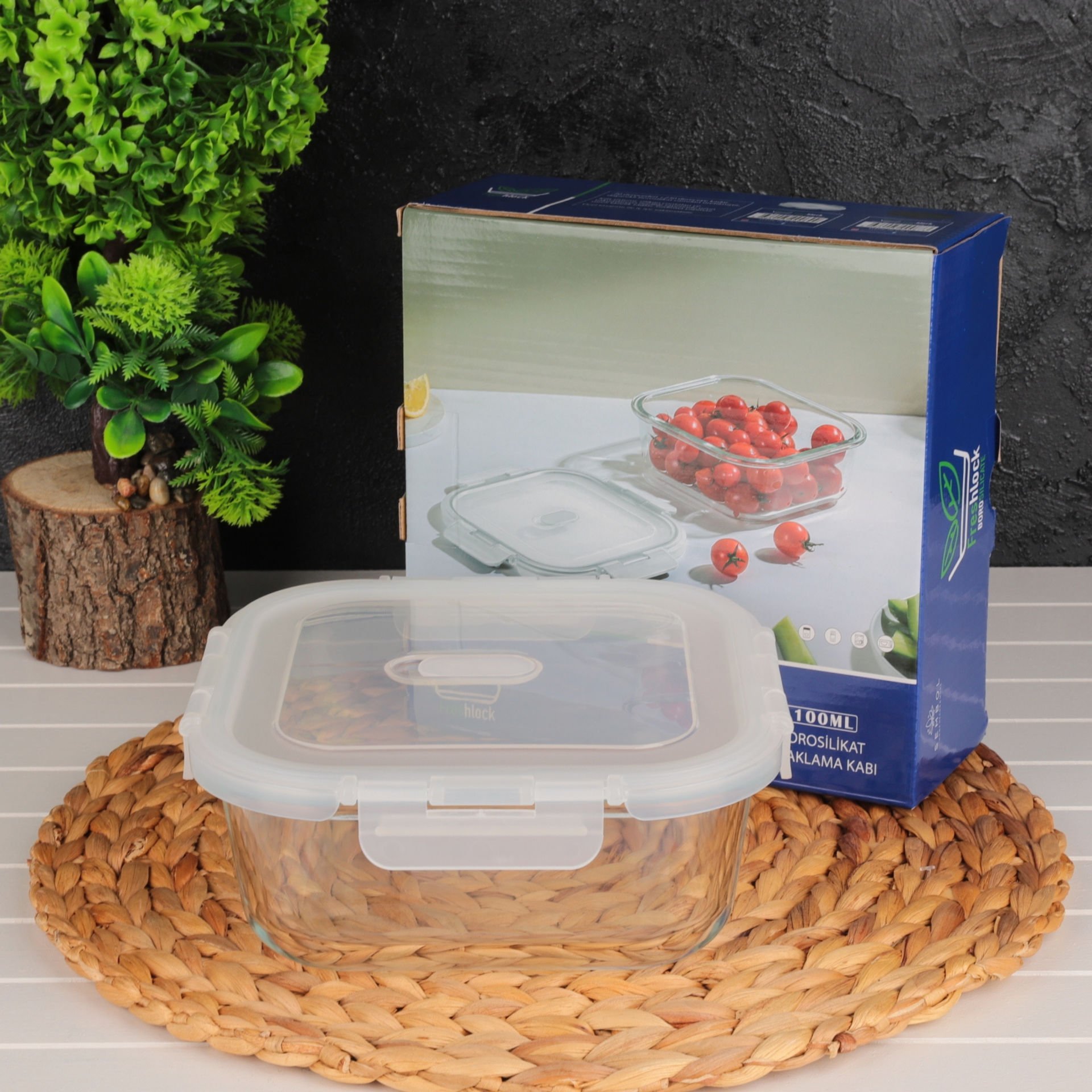 FRESHLOCK KARE 1100ML VAKUMLU, KİLİTLİ CAM SAKLAMA KABI