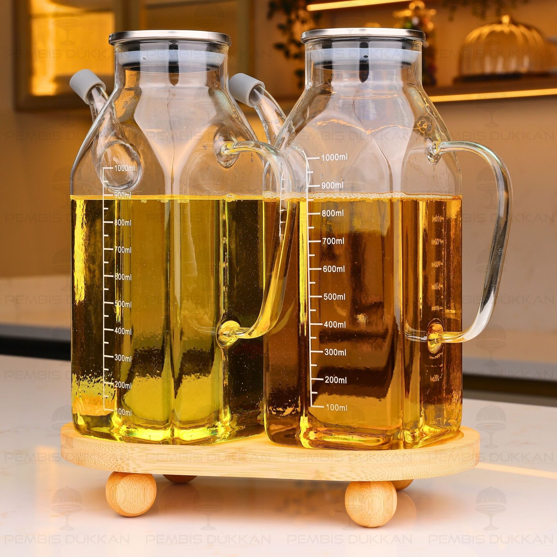 BAMBU ALTLIKLI, 2Lİ KARE METAL YAĞDANLIK SET (GLA013 + 1094)