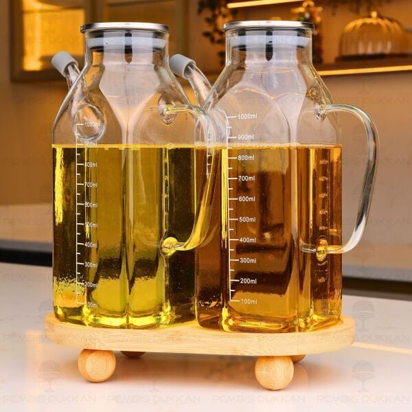 BAMBU ALTLIKLI, 2Lİ KARE METAL YAĞDANLIK SET (GLA013 + 1094)