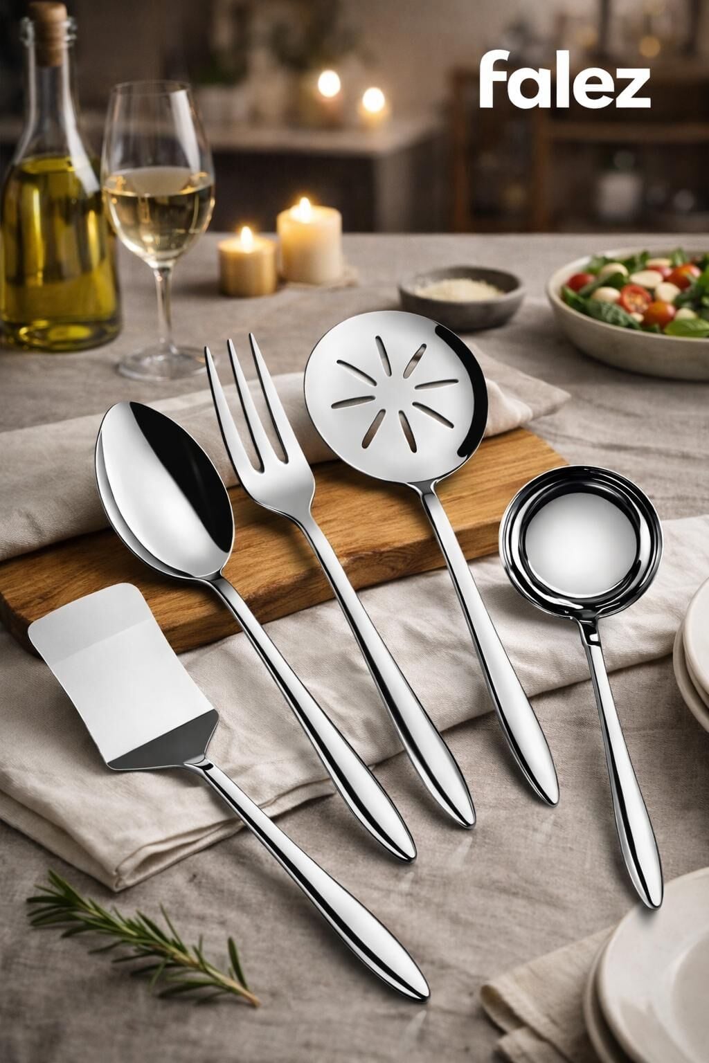 DEFNE 5 PARÇA ÇELİK SERVİS SETİ