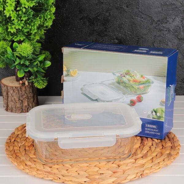 FRESHLOCK DİKDÖRTGEN 1000ML VAKUMLU, KİLİTLİ CAM SAKLAMA KABI