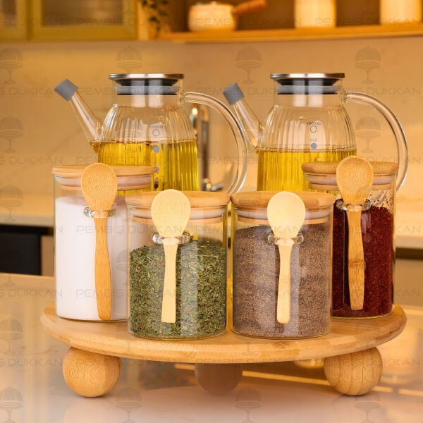 6lı Bambu Standlı Ocak Yanı Yağdanlık Kombin Set 165
