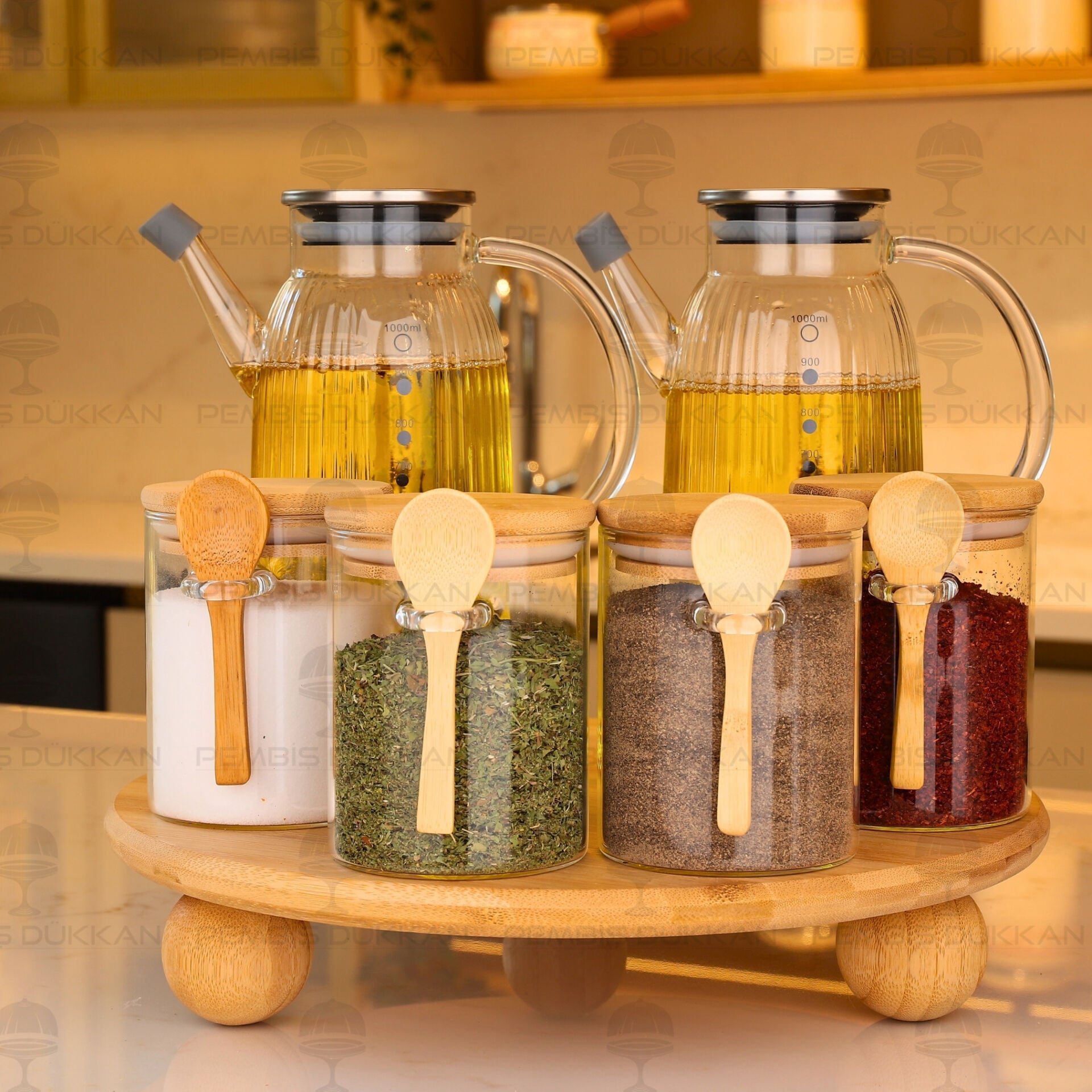 6lı Bambu Standlı Ocak Yanı Yağdanlık Kombin Set 166