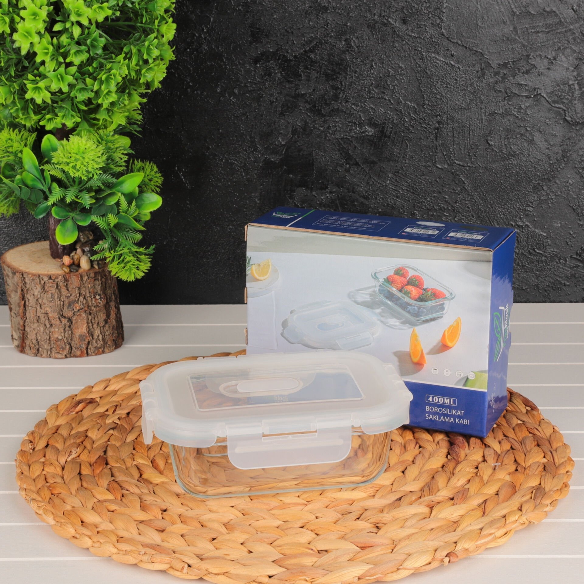 FRESHLOCK DİKDÖRTGEN 400ML VAKUMLU, KİLİTLİ CAM SAKLAMA KABI