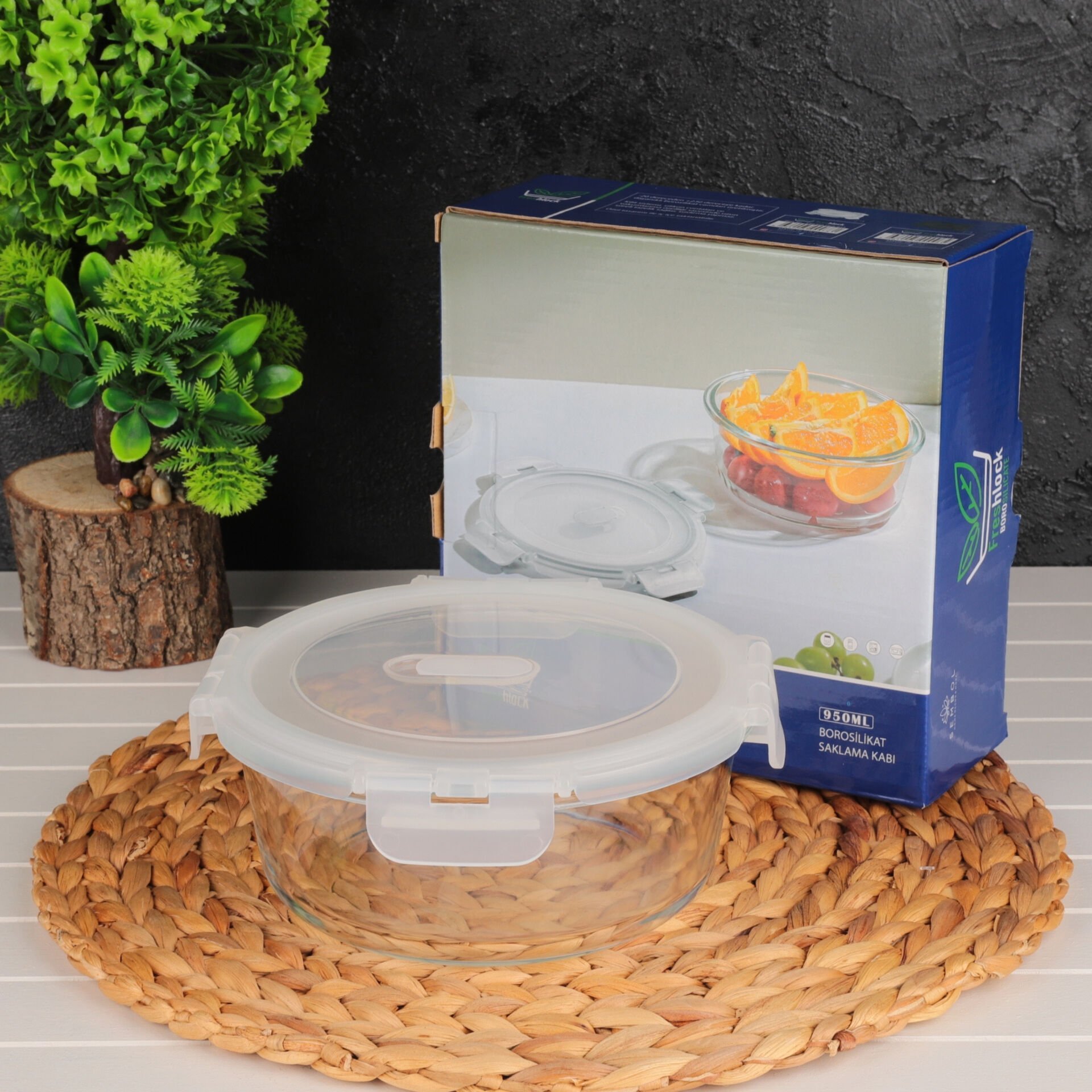 FRESHLOCK YUVARLAK 950ML VAKUMLU, KİLİTLİ CAM SAKLAMA KABI