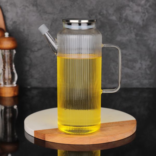 1 ADET MN 1000ML BOROSİLİKAT CAM METAL  KAPAKLI YAĞLIK (GLA-09)