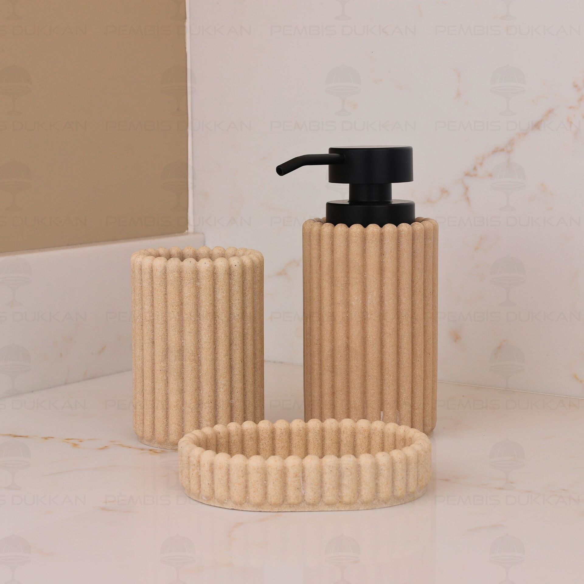 KREM FUGA 3 PARÇA POLYRESİN SIVI SABUNLUK SET (56802)