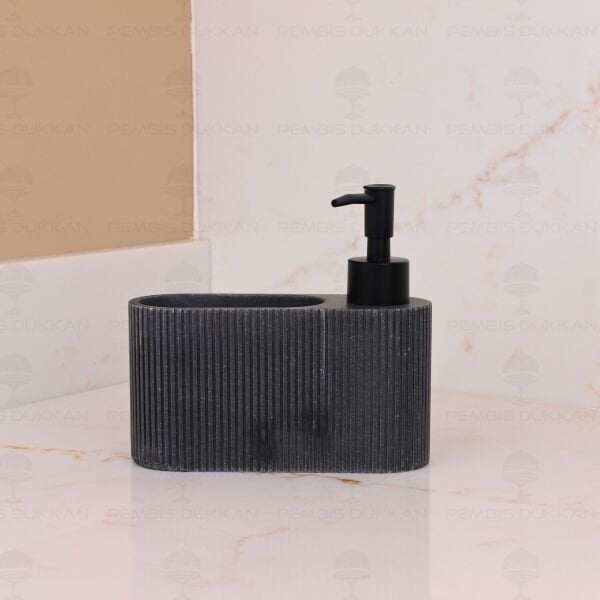 SİYAH SÜNGERLİK HAZNELİ POLYRESİN SIVI SABUNLUK (56607)