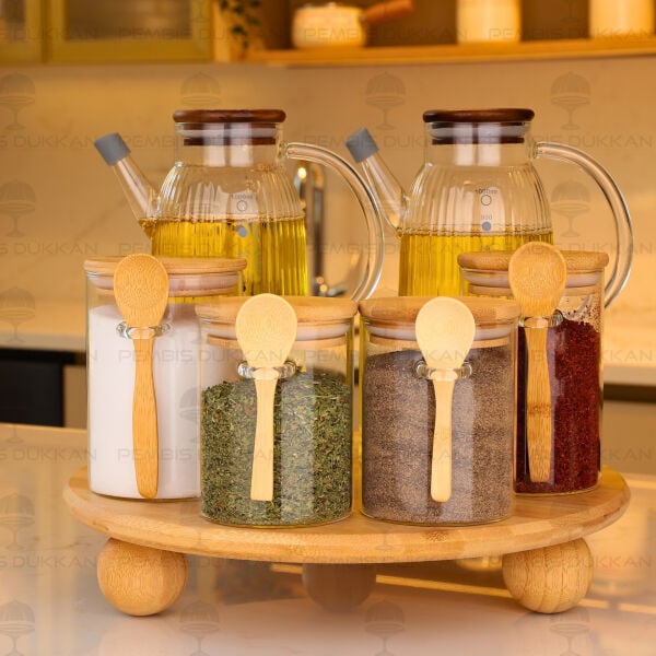 6lı Bambu Standlı Ocak Yanı Yağdanlık Kombin Set 171