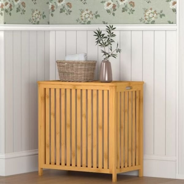 BAMBU 2 BÖLMELİ ÇİZGİLİ BOHEM ÇAMAŞIR SEPETİ (0129)