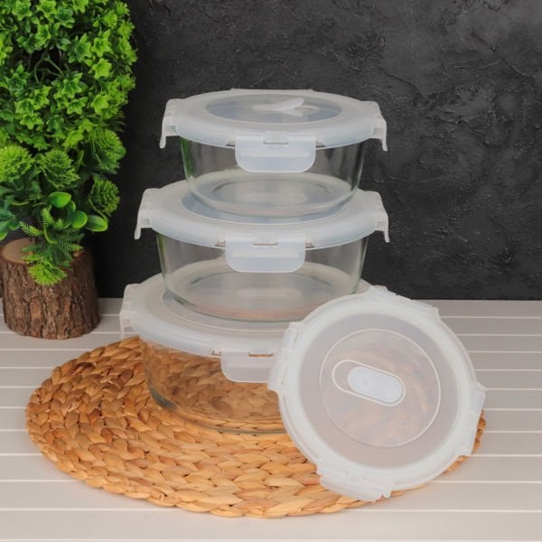 FRESHLOCK 3LÜ YUVARLAK  VAKUMLU, KİLİTLİ CAM SAKLAMA KABI SET