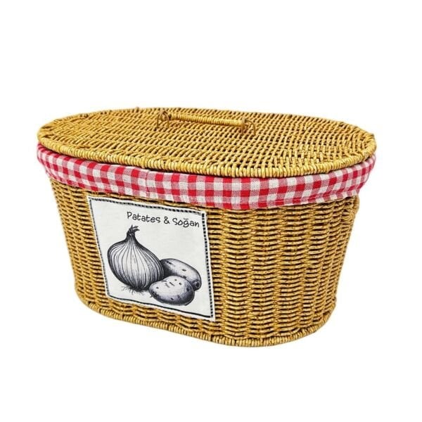 OVAL KAPAKLI RATTAN BEZLİ PATATES & SOĞAN SEPETİ (9T03)