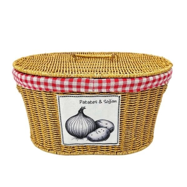 OVAL KAPAKLI RATTAN BEZLİ 2 BÖLMELİ PATATES & SOĞAN SEPETİ (9T03)