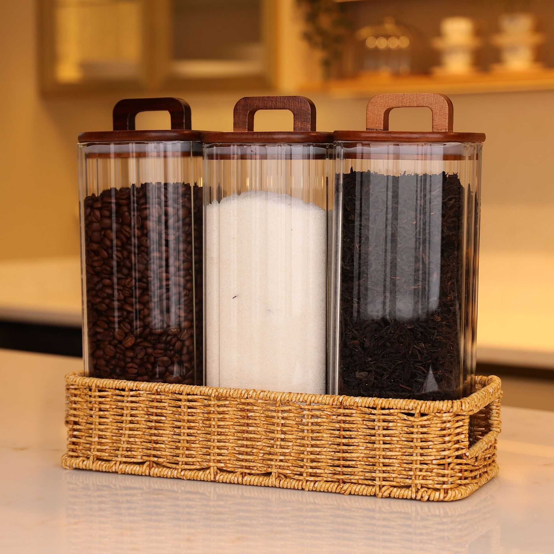 3LÜ EMİLLA TEZGAH ÜSTÜ AKASYA KAPAKLI KAVANOZ KOMBİN SET (6073-092)