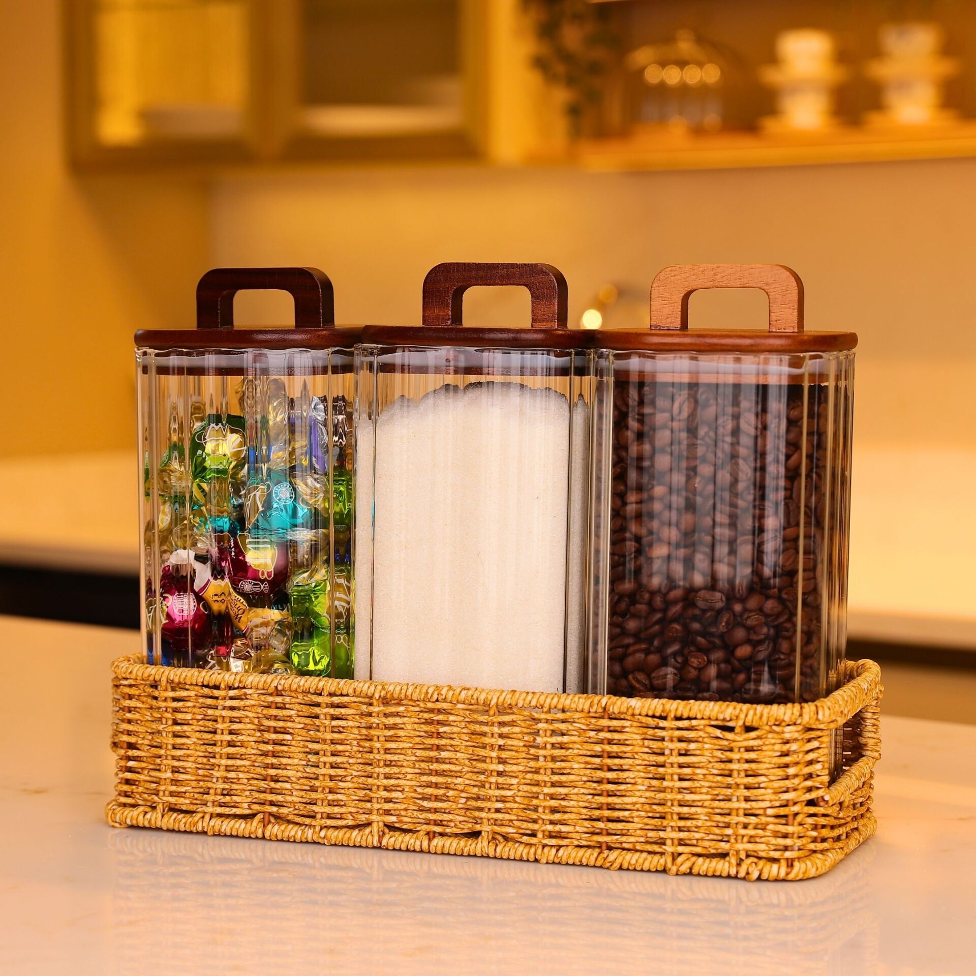 3LÜ EMİLLA TEZGAH ÜSTÜ AKASYA KAPAKLI KAVANOZ KOMBİN SET (6073-091)